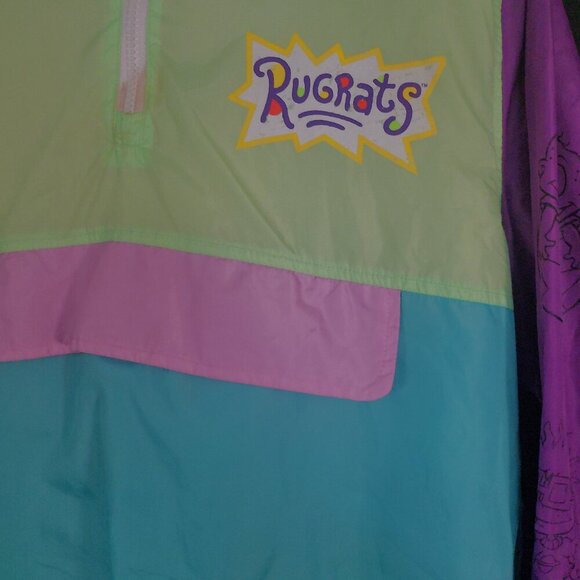 Nickelodeon Rugrats Reptar Unisex Windbreaker Size M Multicolor 1/4 Zip Hooded - Picture 7 of 10